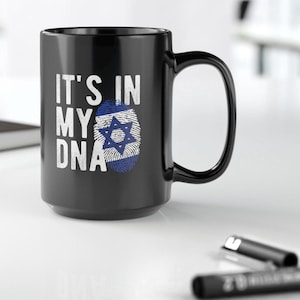 15 Unzen schwarze Keramik jüdischen Stolz Becher: Israel DNA zionistische Kaffeetasse