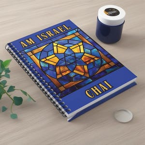 Am Israel Chai Hebrew Star of David Spiral Notebook Stained Glass Art Style Judaica Gift for Women Men Friends Birthday Magen David Design
