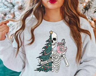 Sorta Merry Sorta Scary Sweatshirt, Skeleton Christmas Shirt, Christmas Tree Sweater, Goth Christmas, Funny Christmas Shirt, Christmas Gift