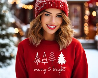 Merry & Bright Christmas Tree Sweatshirt, Christmas Sweatshirt, Holiday Sweater, Festive Holiday Sweatshirt, Christmas Shirt, Christmas Gift