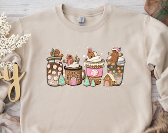 Gingerbread Coffee Christmas Sweatshirt, Christmas Coffee Sweatshirt, Holiday Sweater, Coffee Lover Gift, Christmas Latte, Gingerbread House