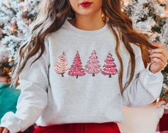 Pink Christmas Tree Sweater, Christmas Tree Sweatshirt, Christmas Crewneck, Holiday Sweater, Christmas Sweatshirt, Christmas Gift,Farm Fresh