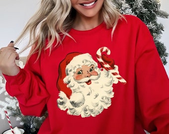 Retro Santa Sweatshirt, Candy Cane Santa, Vintage Santa Sweatshirt, Retro Christmas, Santa Sweater, Christmas Sweatshirt, Christmas Gift