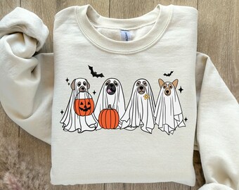 Halloween Sweatshirt, Halloween Sweater, Halloween Dog, Ghost Dog Shirt, Spooky Season, Fall Sweatshirt, Halloween Shirt, Dog Lover Gift
