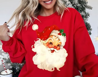 Retro Santa Sweatshirt, Vintage Santa Sweatshirt, Retro Christmas Santa, Santa Sweater, Christmas Sweatshirt, Gift For Her, Christmas Gift