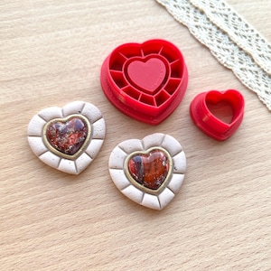 Polymer Clay Cutters/ Earring Cutters/ Dangle Earring Cutters/ Clay Cutters/ Clay tools/ Valentine&#39;s Day Bezel Heart Cutter/ Faux Stone