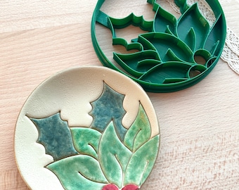 Holly Trinket Dish Polymer Clay Cutter: Christmas Jewelry Dish Tool