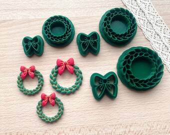 Christmas Wreath & Bow Polymer Clay Cutters: Dangle Earring Tools