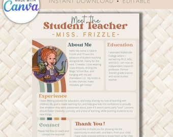 Meet the Student Teacher Letter, Canva Editable Template, Digital, Boho, Customizable