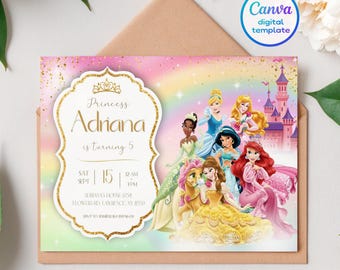 Princess Birthday invitation, Girl editable invite template, castle printable invitation, once upon a time royal party, instant download