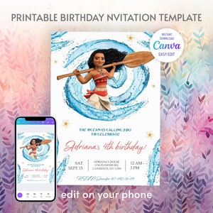 Moana invitation, Printable birthday invitation, Editable invitation, instant download, boy girl birthday invite, hawaii luau party