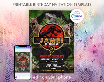 Dinosaurier-Geburtstagseinladung zum Ausdrucken, Dino-Geburtstagseinladung, Park-Einladung, Welteinladung, T-Rex-Party-Einladung, direkter Download