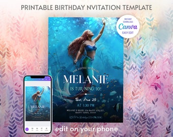 Printable birthday invite,  The Little Mermaid Printable invitation, Mermaid Birthday Invitation, Princess Ariel Party, Mermaid Party