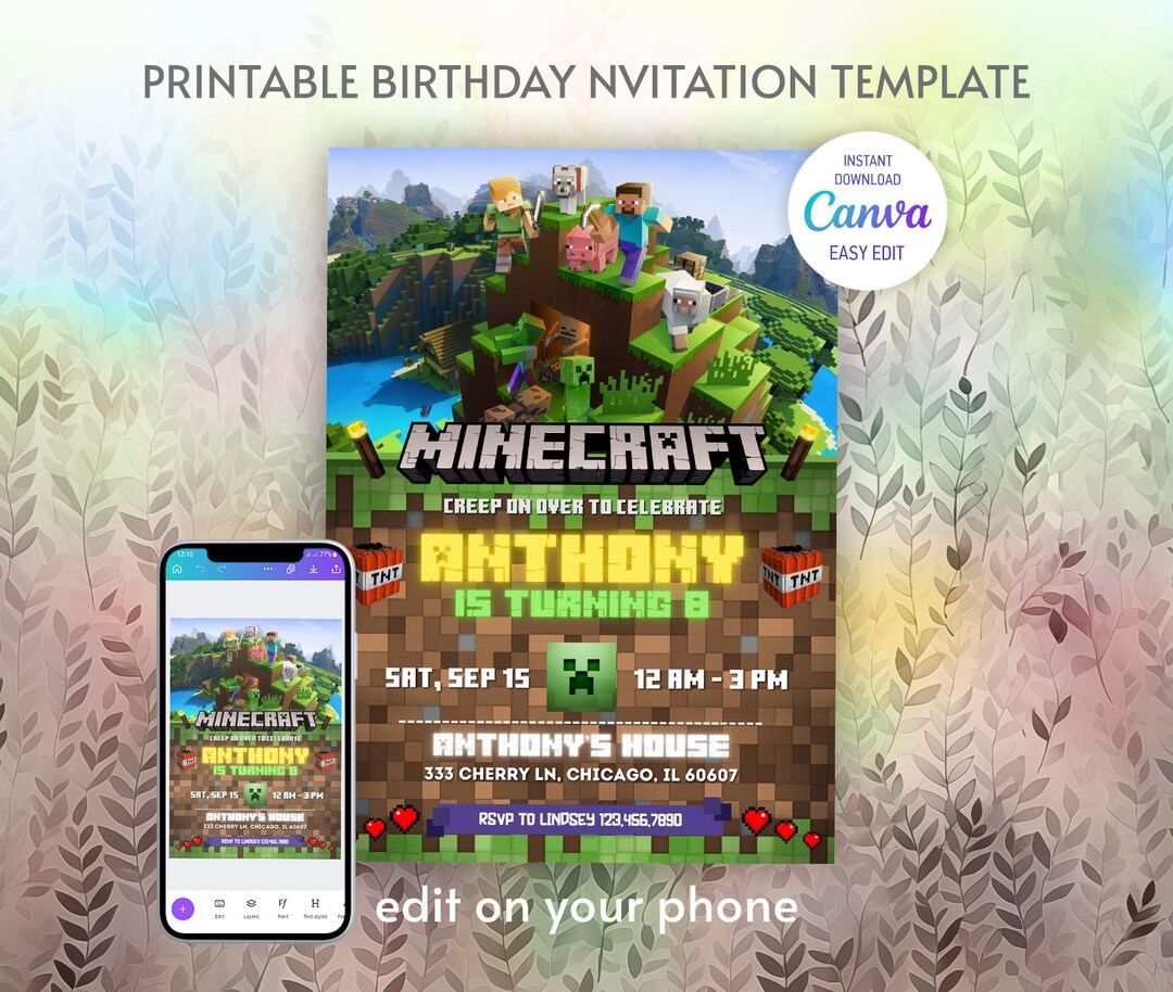 Printable Editable Invite, Video Game Party, Gamer Birthday Invitation ...