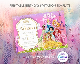 Princess Birthday invitation, Girl editable invite template, castle printable invitation, once upon a time royal party, instant download