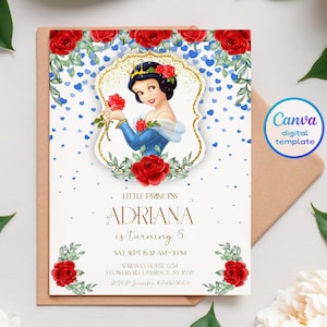 Princess Snow White Birthday invitation, Girl editable invite template, castle printable invitation, once upon a time royal party, Snowwhite