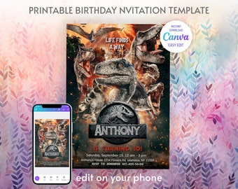 Dinosaur Printable birthday invitation, dino birthday invite, park invitation, world invitation, T-Rex party invite, instant download
