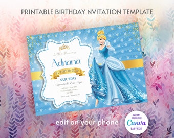 Prinzessin Aschenputtel Geburtstagseinladung, editierbare Einladungsvorlage für Mädchen, druckbare Einladung zum Schloss, Es war einmal eine königliche Party Aschenputtel