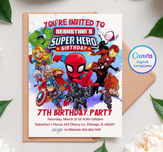 Superhero invitation, avengers Birthday Invite boy, spiderman invitation, Instant Download, super hero Birthday Invite template