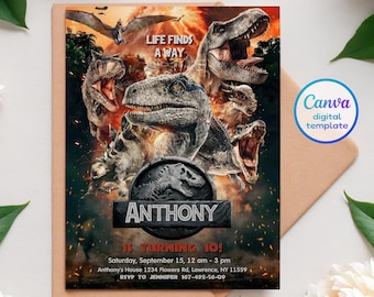 Dinosaur Printable birthday invitation, dino birthday invite, park invitation, world invitation, T-Rex party invite, instant download