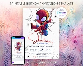 Printable Boy Birthday Invitation, superhero birthday invite, spidey friends invitation, spiderman birthday party invite, super hero