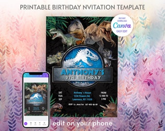 Dinosaur Printable birthday invitation, dino birthday invite, park invitation, world invitation, T-Rex party invite, instant download