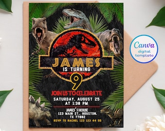 Dinosaur Printable birthday invitation, dino birthday invite, park invitation, world invitation, T-Rex party invite, instant download
