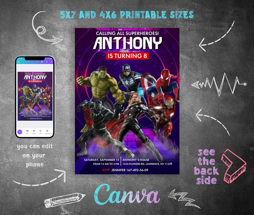Printable Birthday Invitation, Avengers Invite, Spiderman Invite ...