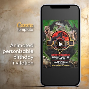 Dinosaur Video birthday invitation, Animated Dino Birthday invite, Park invitation, World personalizable mobile invitation, T-Rex Party