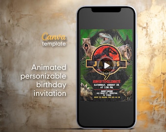Dinosaur Video birthday invitation, Animated Dino Birthday invite, Park invitation, World personalizable mobile invitation, T-Rex Party