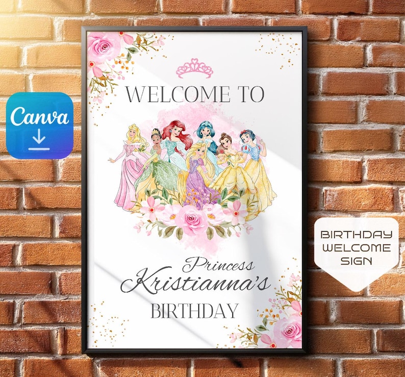 Welcome Princesses Princess Printable Welcome Sign Template, Birthday Once Upon a Time ...