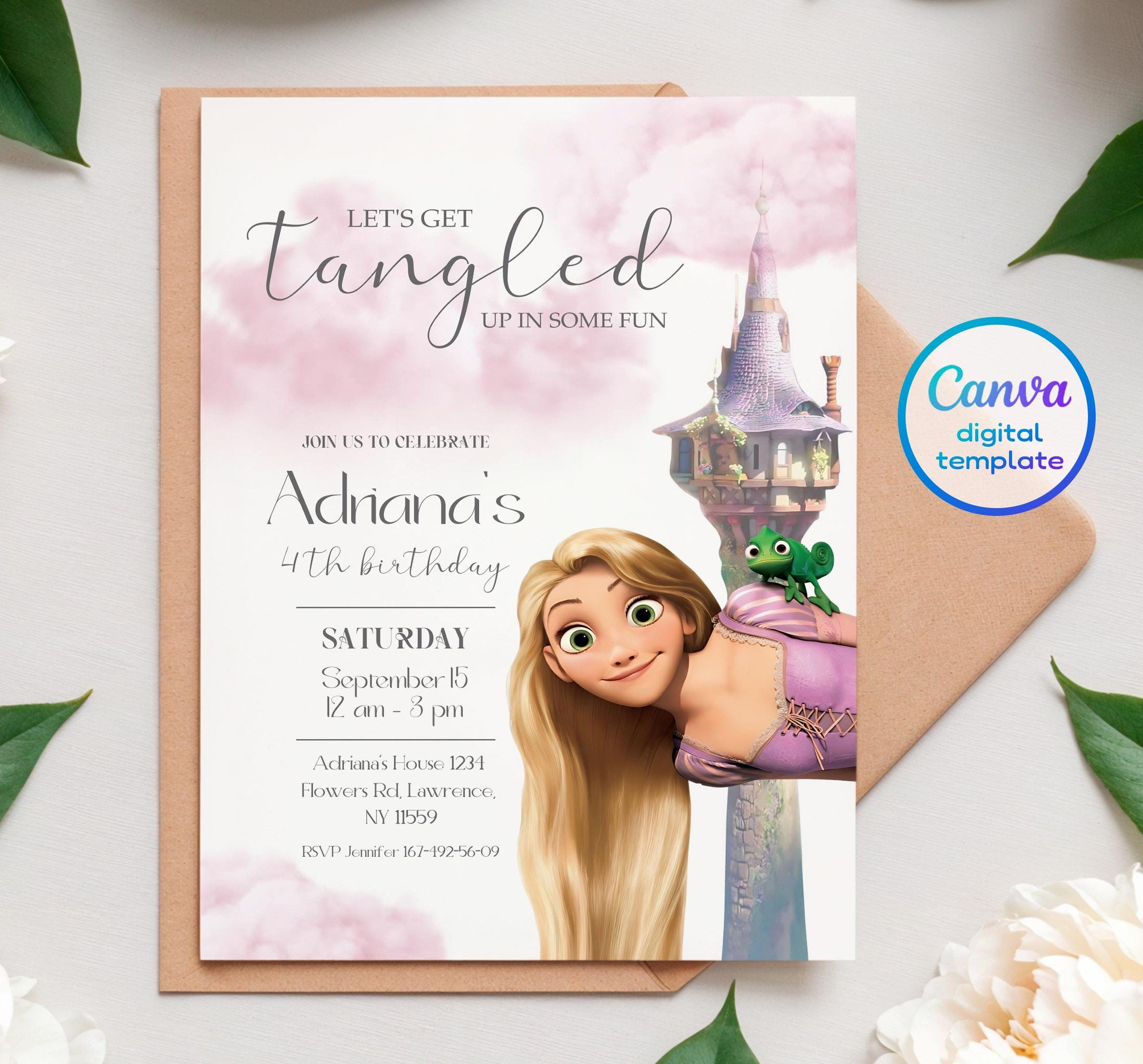 Rupenzel Invitations Princess Rapunzel Birthday Invitation, Girl Editable Invite Template ...