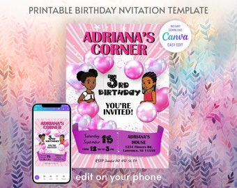 Gracie's Corner birthday invitation, music birthday party, printable editable girl invite template, gracie invitation
