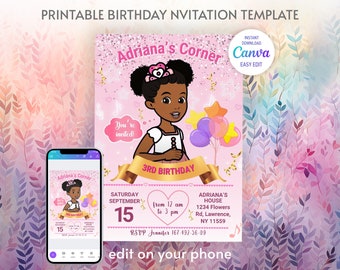 Gracie's Corner birthday invitation, music birthday party, printable editable girl invite template, gracie invitation