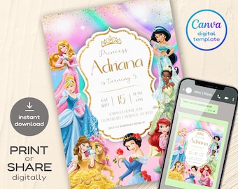 Princess Birthday invitation, Girl editable invite template, castle printable invitation, once upon a time royal party, instant download