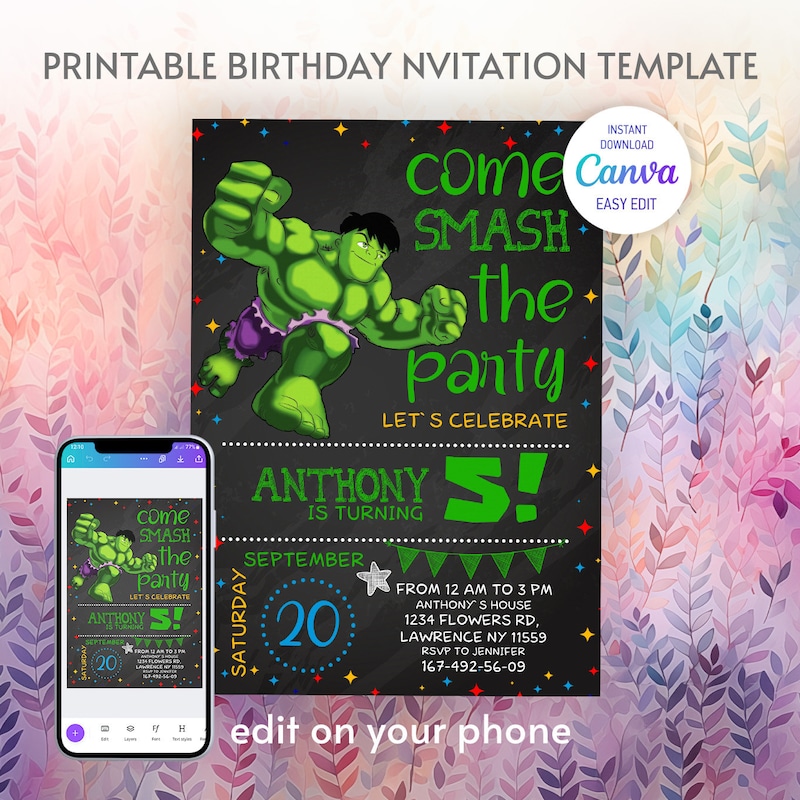 Hulk Invitations - Etsy
