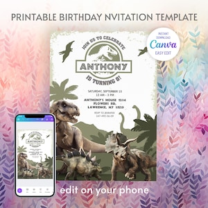 Dinosaur Printable birthday invitation, dino birthday invite, park invitation, world invitation, T-Rex party invite, instant download