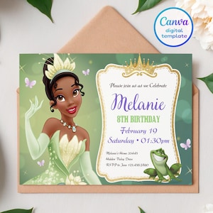 Princess Tiana Birthday invitation, Girl editable invite template, princess frog printable invitation, royal party, instant download