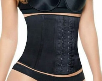 Black Latex Waist Trainer Corset: Steel Boned, Colombian Faja