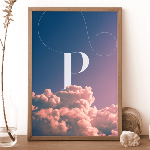 Letter 'P' Art Decor | Dreamy Clouds | Digital Print