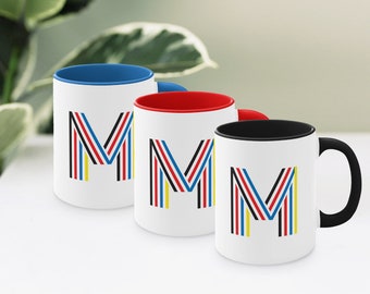 Letter 'M' Ceramic Mug with Color Accents | Retro Stripes