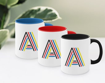 Letter 'A' Ceramic Mug with Color Accents | Retro Stripes