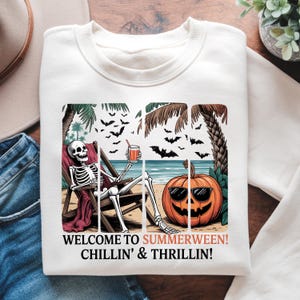 Welcome To Summerween png, Chillin‘s And Thrillin png, Funny Spooky Summer Halloween png, Summerween png, Skeleton Summer png, Summer Vibes