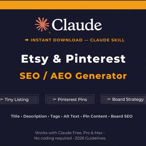 Generatore SEO AI per Etsy e Pinterest 2026 / Claude Skill / Ottimizzatore di inserzioni + Tag AEO (Download digitale)