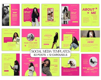 Bold Social Media Templates Bundle | Neon Pink Yellow Canva Coach Creator Kit