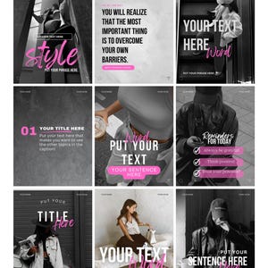 Pink Instagram Canva template bundle showing 36 editable posts, matching story slides, and 148 short vertical reels video covers in a soft pastel pink aesthetic for coaches, small businesses, and content creators, perfect for feminine Instagram branding and engagement-boosting social media content.