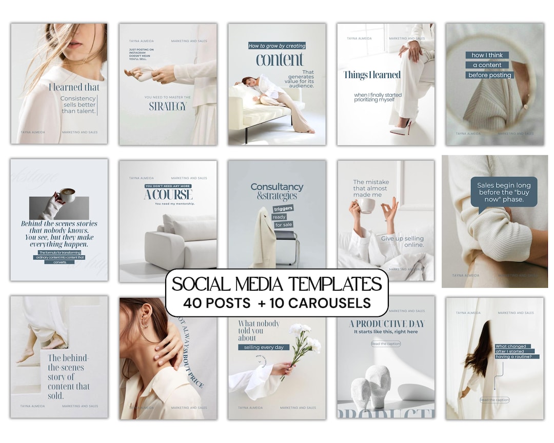 Minimalist Neutral Instagram Canva Templates Bundle, 40 Posts + 10 ...
