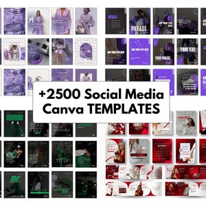 2500+ editable Canva social media templates bundle for coaches, entrepreneurs and small business owners including Instagram posts, carousel templates, TikTok video templates, Pinterest pins, Facebook marketing graphics, reels, stories and professional branding designs