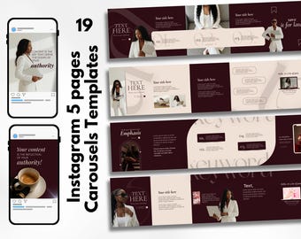 Burgundy Instagram Carousel Posts Canva Templates  | Authority Brand Social Media Marketing | Editable Content Pack