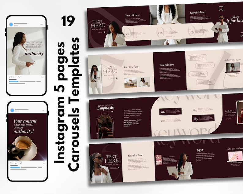 Burgundy Instagram Carousel Posts Canva Templates | Authority Brand ...